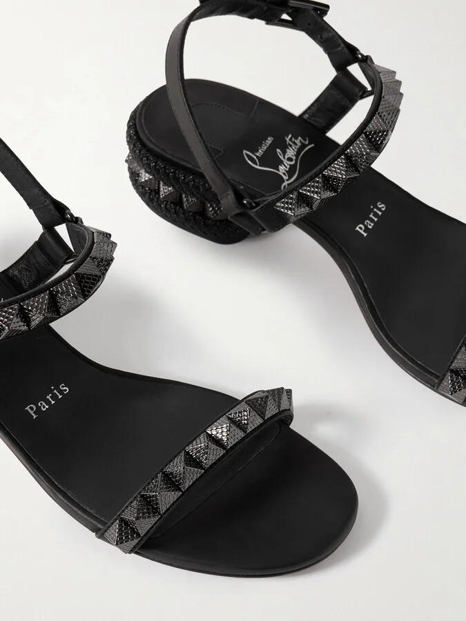 Christian Louboutin - Pyrasand 30 Studded Leather Sandals - Black - Image 4