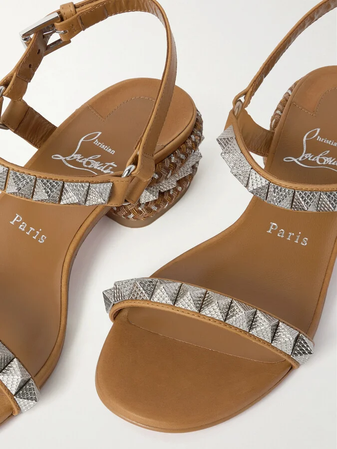 Christian Louboutin - Pyrasand 30 Studded Leather Sandals - Brown - Image 4