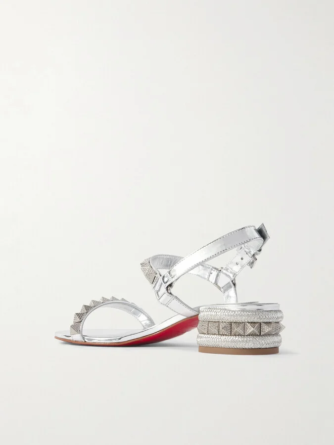 Christian Louboutin - Pyrasand 30 Studded Mirrored-leather Sandals - Silver - Image 3