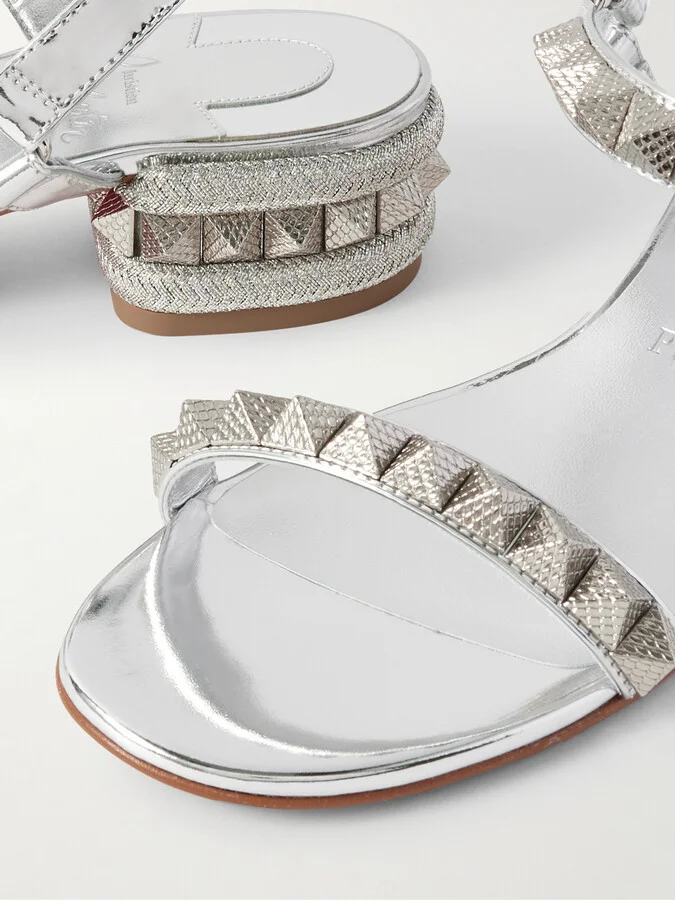 Christian Louboutin - Pyrasand 30 Studded Mirrored-leather Sandals - Silver - Image 4