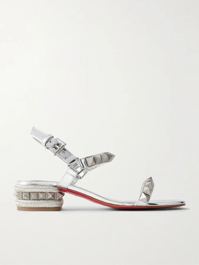 Christian Louboutin - Pyrasand 30 Studded Mirrored-leather Sandals - Silver