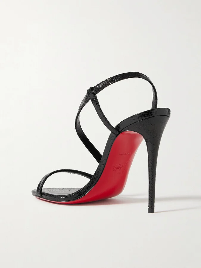 Christian Louboutin - Rosalie 100 Cracked-leather Sandals - Black - Image 3