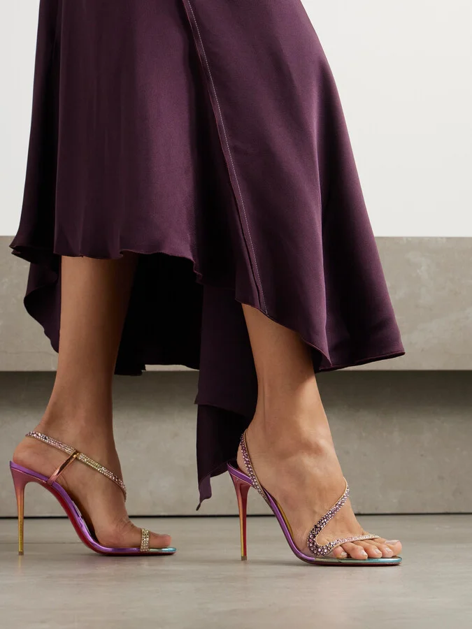 Christian Louboutin - Rosalie 100 Crystal-embellished Metallic Leather Sandals - Multi - Image 2