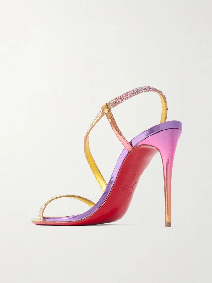 Christian Louboutin - Rosalie 100 Crystal-embellished Metallic Leather Sandals - Multi - Image 3