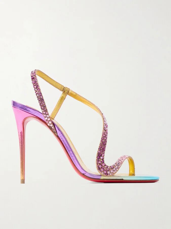 Christian Louboutin - Rosalie 100 Crystal-embellished Metallic Leather Sandals - Multi