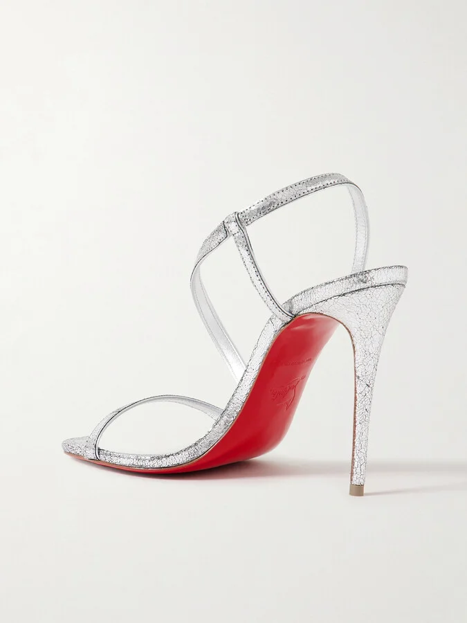 Christian Louboutin - Rosalie 100 Metallic Cracked-leather Slingback Sandals - Silver - Image 3