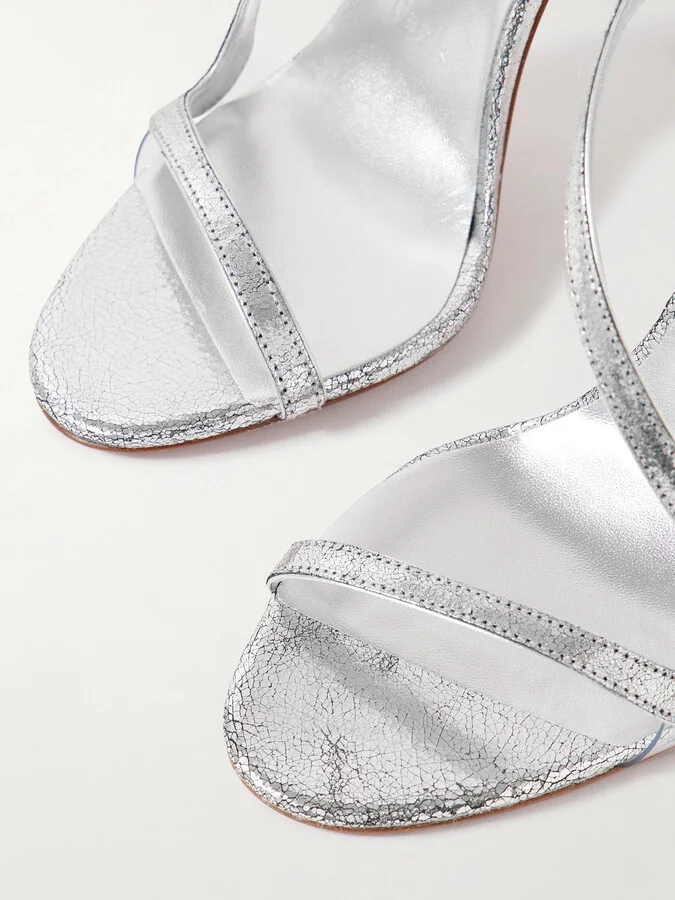 Christian Louboutin - Rosalie 100 Metallic Cracked-leather Slingback Sandals - Silver - Image 4