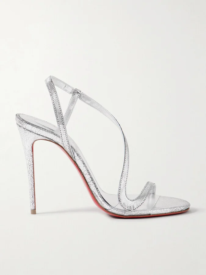 Christian Louboutin - Rosalie 100 Metallic Cracked-leather Slingback Sandals - Silver