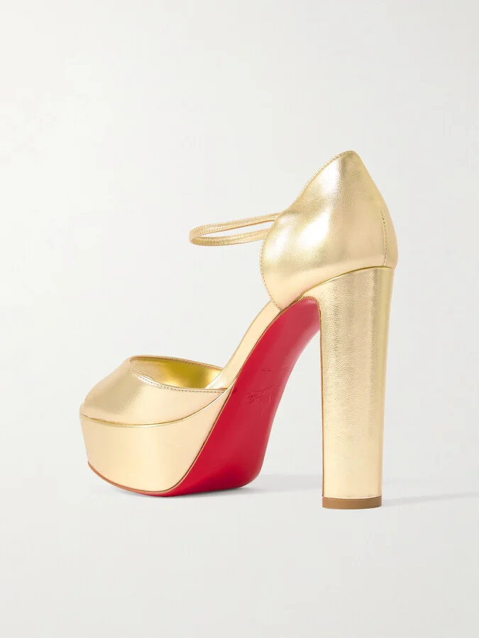 Christian Louboutin - Sandaloo 130 Mirrored-leather Platform Sandals - Gold - Image 3