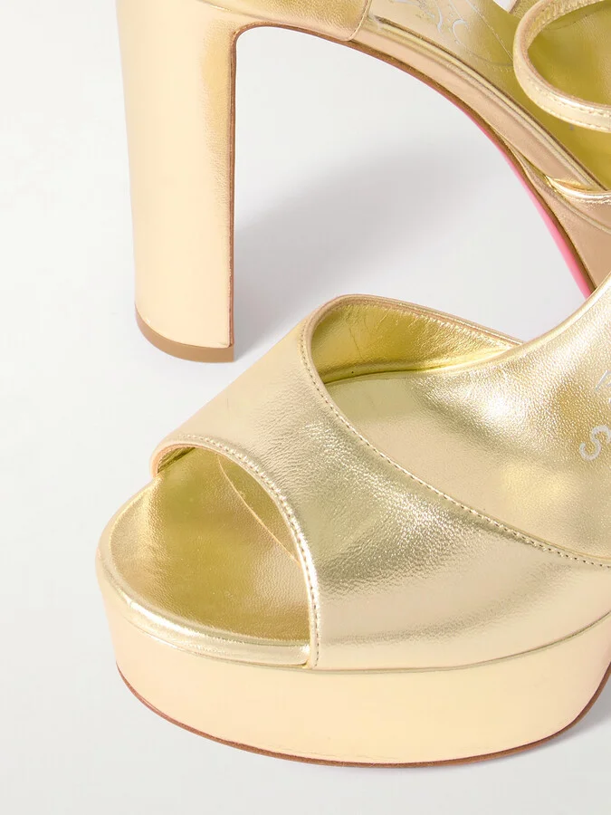 Christian Louboutin - Sandaloo 130 Mirrored-leather Platform Sandals - Gold - Image 4