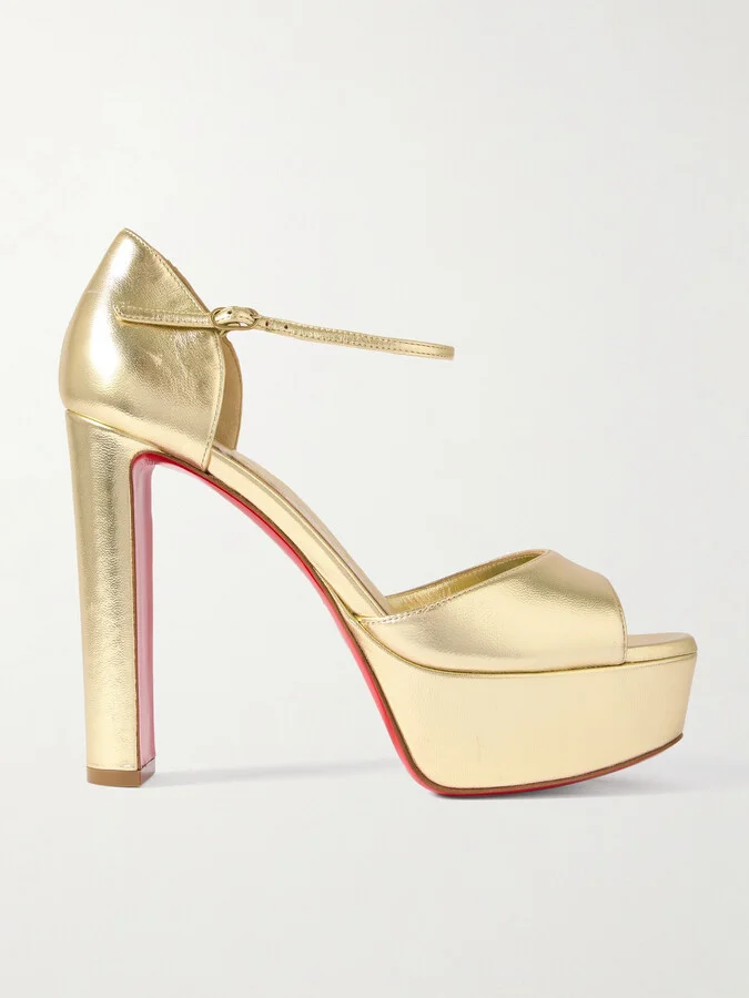 Christian Louboutin - Sandaloo 130 Mirrored-leather Platform Sandals - Gold
