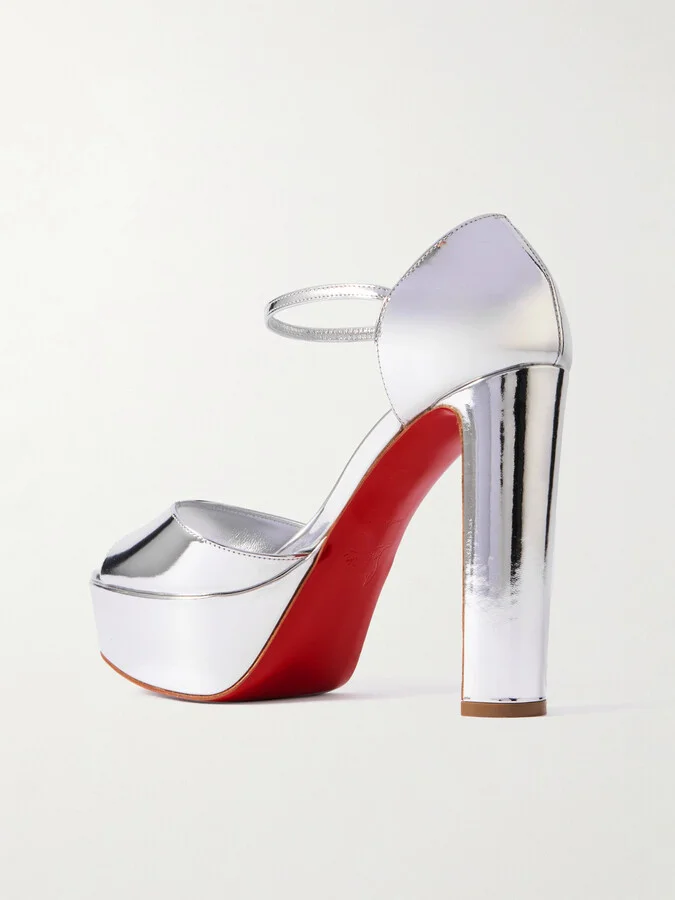 Christian Louboutin - Sandaloo 130 Mirrored-leather Platform Sandals - Silver - Image 3