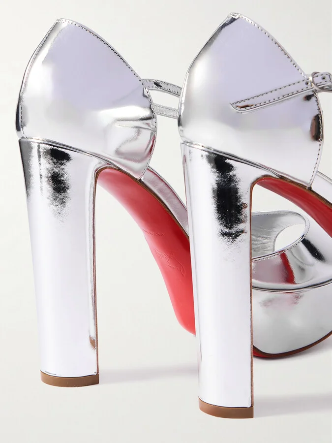 Christian Louboutin - Sandaloo 130 Mirrored-leather Platform Sandals - Silver - Image 4