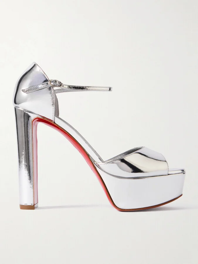 Christian Louboutin - Sandaloo 130 Mirrored-leather Platform Sandals - Silver