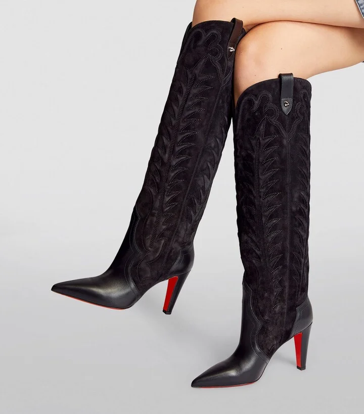 Christian Louboutin Santia Botta Suede-Leather Boots 85 - Image 4