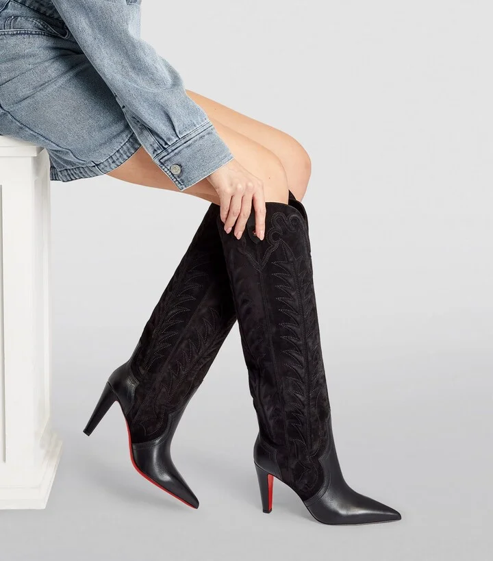 Christian Louboutin Santia Botta Suede-Leather Boots 85 - Image 5