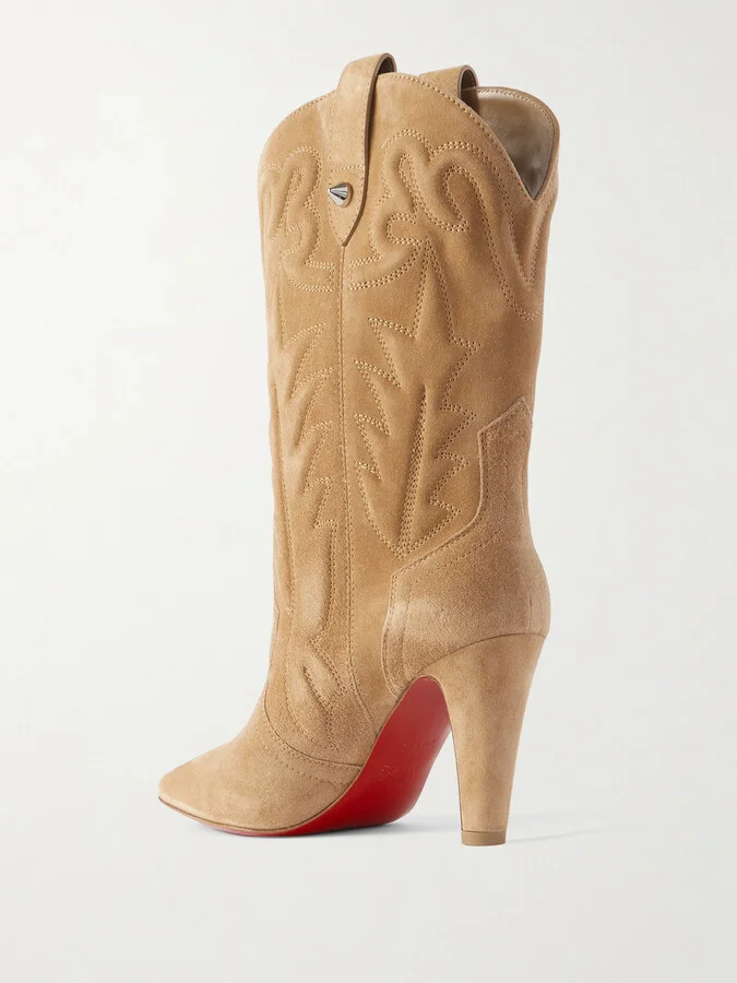 Christian Louboutin - Santiabooty 85 Suede Knee Boots - Neutrals - Image 3