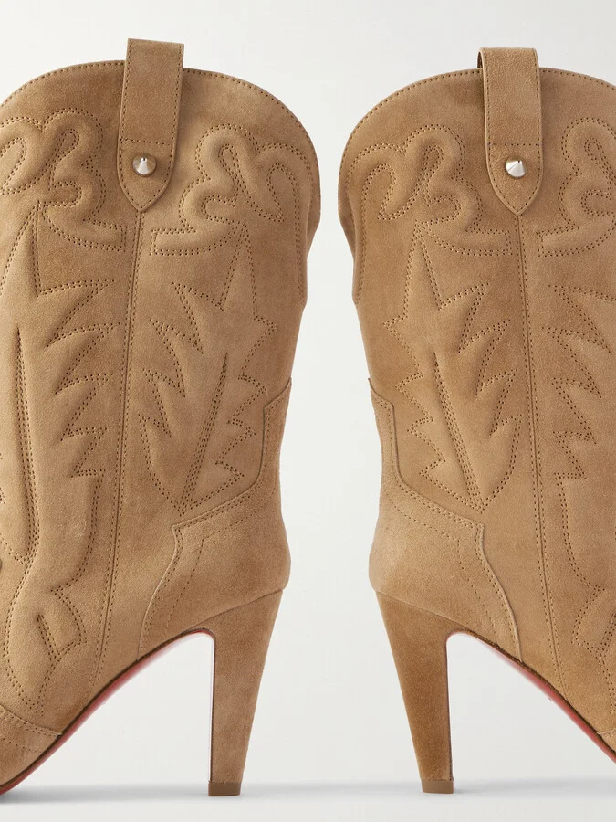 Christian Louboutin - Santiabooty 85 Suede Knee Boots - Neutrals - Image 4