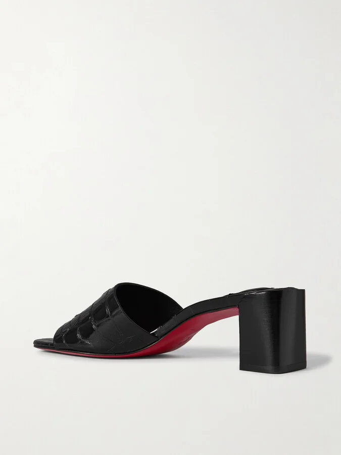 Christian Louboutin - So Cl Croc-effect Patent-leather Mules - Black - Image 3
