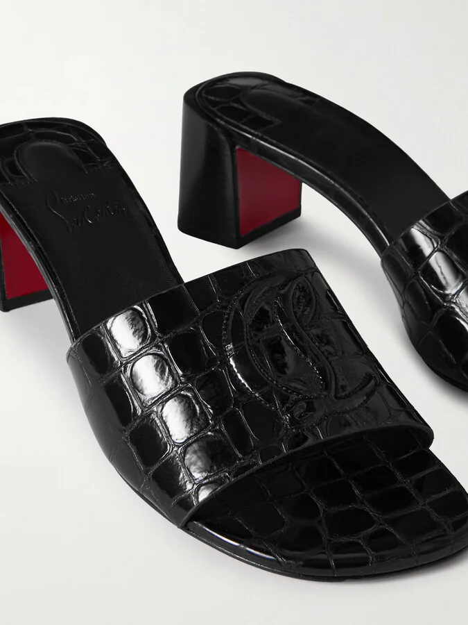 Christian Louboutin - So Cl Croc-effect Patent-leather Mules - Black - Image 4