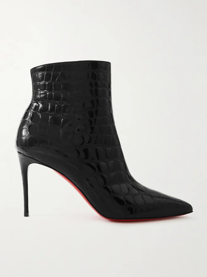 Christian Louboutin - So Kate Croc-effect Patent-leather Boots - Black