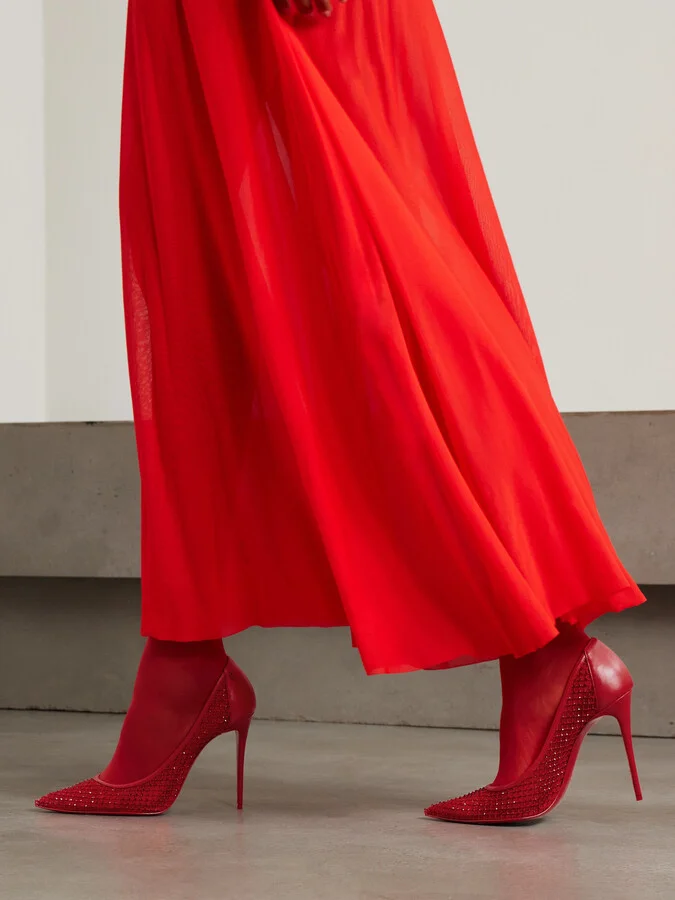 Christian Louboutin - Sporty Kate 100 Crystal-embellished Leather-trimmed Mesh Pumps - Red - Image 2