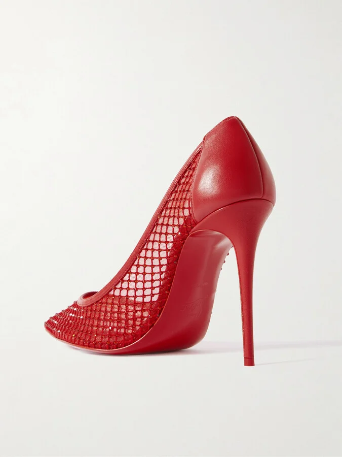 Christian Louboutin - Sporty Kate 100 Crystal-embellished Leather-trimmed Mesh Pumps - Red - Image 3