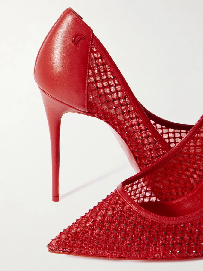 Christian Louboutin - Sporty Kate 100 Crystal-embellished Leather-trimmed Mesh Pumps - Red - Image 4