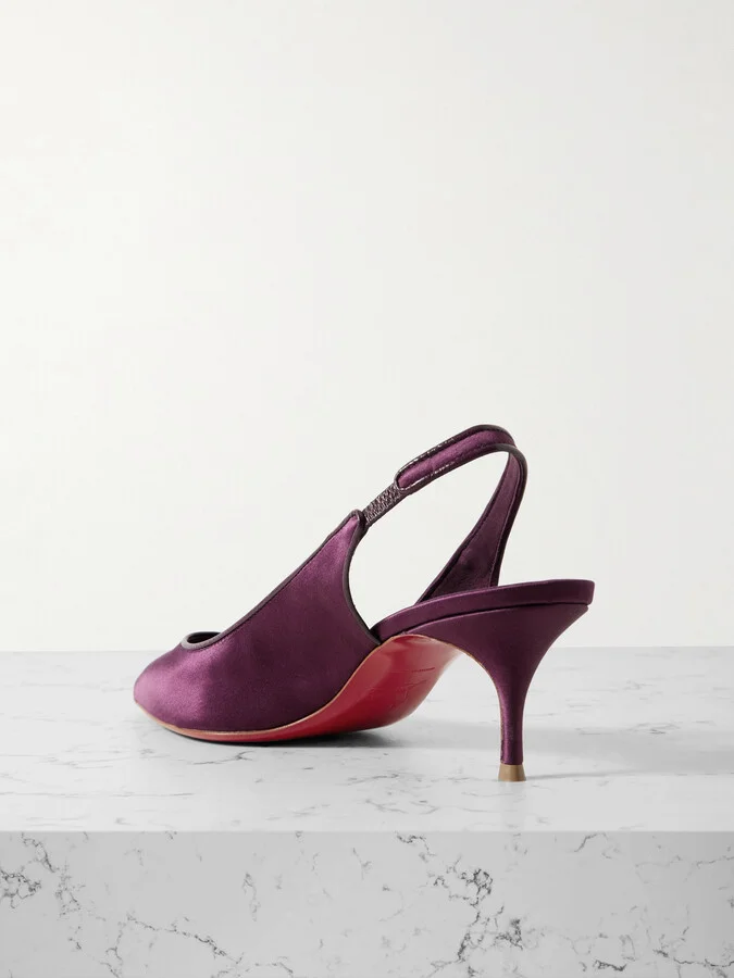 Christian Louboutin - Sporty Kate 55 Satin-crepe Slingback Pumps - Purple - Image 3