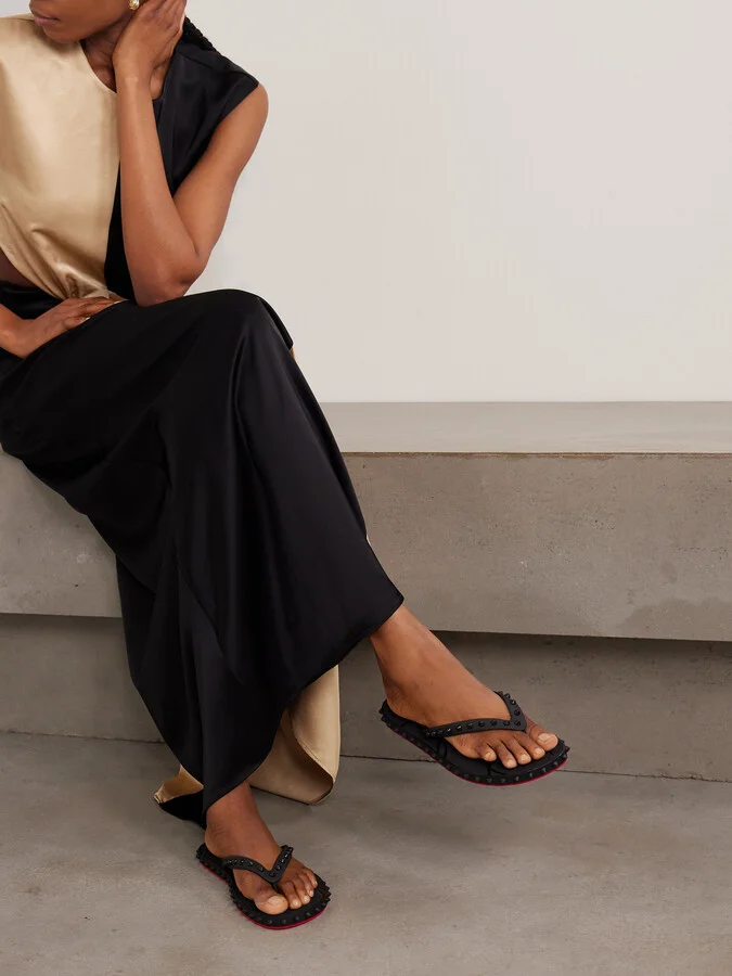 Christian Louboutin - Super Loubi Studded Rubber Flip Flops - Black - Image 2