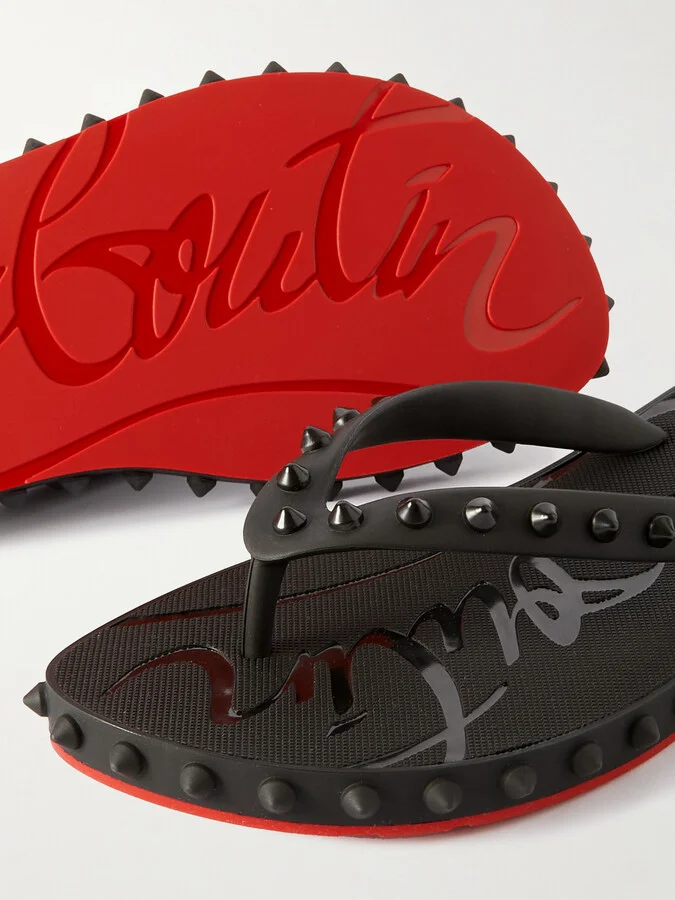 Christian Louboutin - Super Loubi Studded Rubber Flip Flops - Black - Image 4