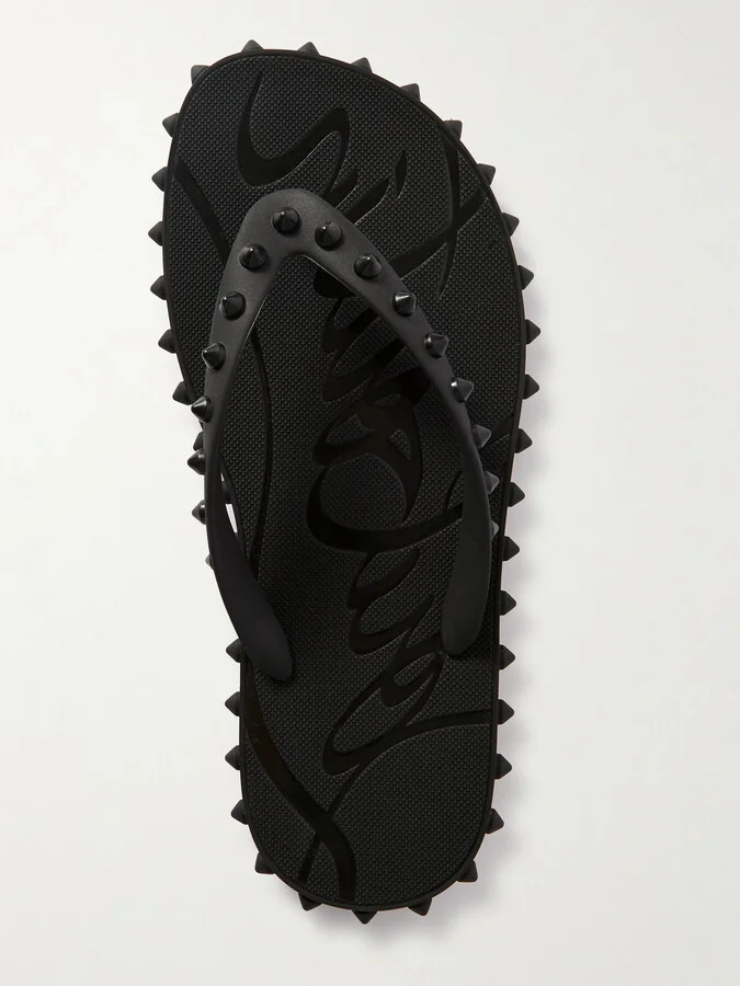 Christian Louboutin - Super Loubi Studded Rubber Flip Flops - Black - Image 5