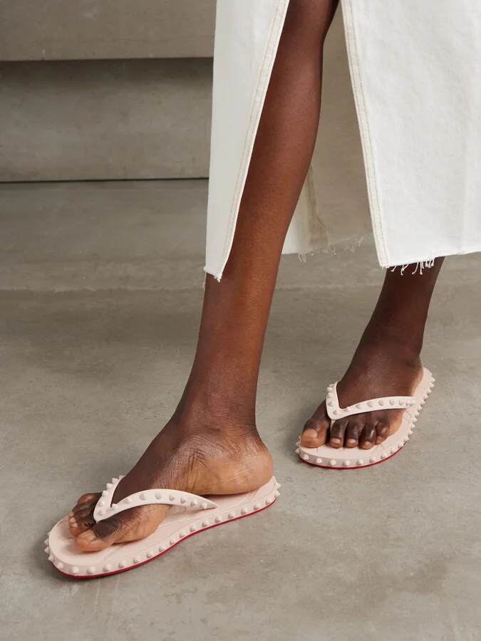 Christian Louboutin - Super Loubi Studded Rubber Flip Flops - Neutrals - Image 2