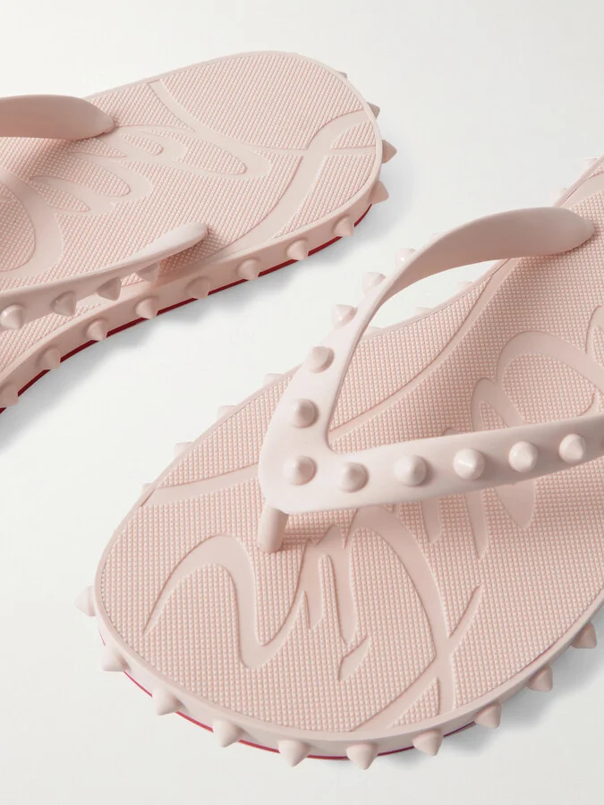 Christian Louboutin - Super Loubi Studded Rubber Flip Flops - Neutrals - Image 4