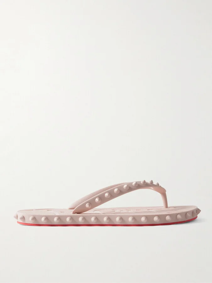 Christian Louboutin - Super Loubi Studded Rubber Flip Flops - Neutrals