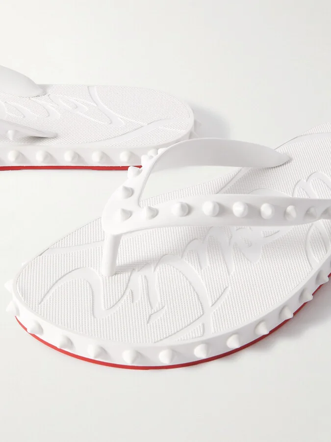 Christian Louboutin - Super Loubi Studded Rubber Flip Flops - White - Image 4