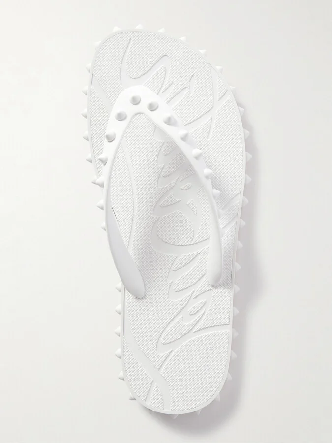Christian Louboutin - Super Loubi Studded Rubber Flip Flops - White - Image 5