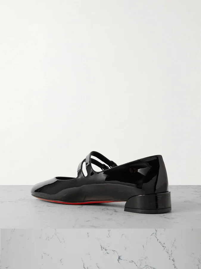 Christian Louboutin - Sweet Jane Patent-leather Flats - Black - Image 3