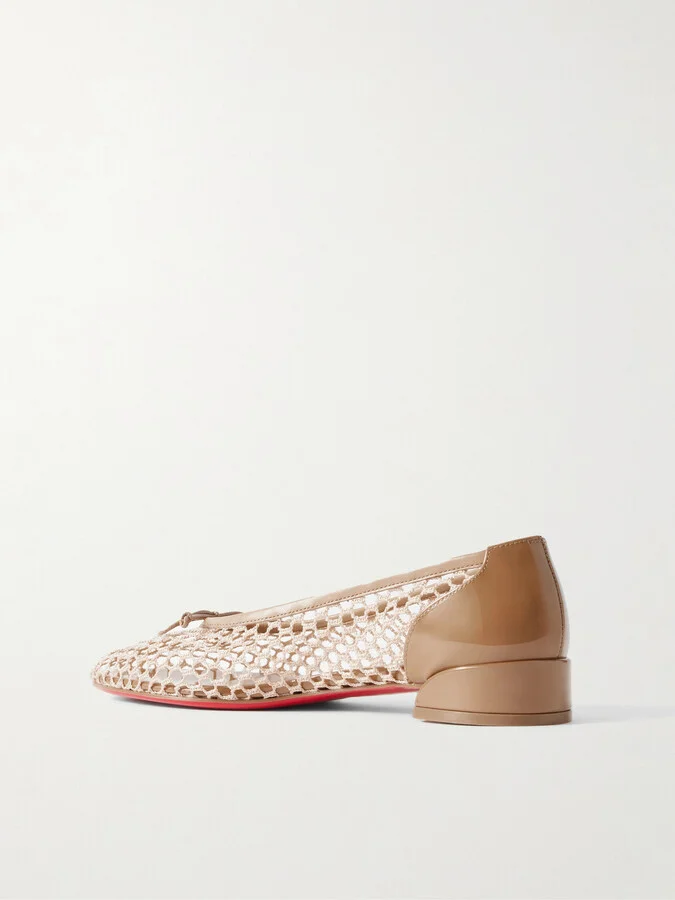 Christian Louboutin - Sweetie Jane 20 Patent Leather-trimmed Crocheted Ballet Flats - Neutrals - Image 3