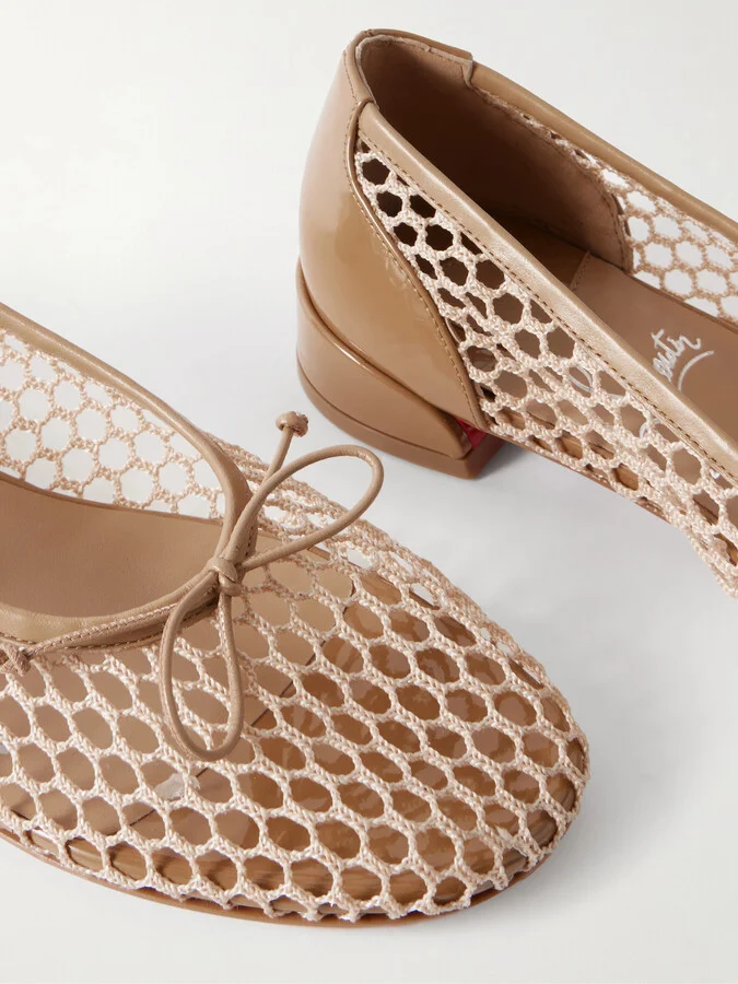 Christian Louboutin - Sweetie Jane 20 Patent Leather-trimmed Crocheted Ballet Flats - Neutrals - Image 4