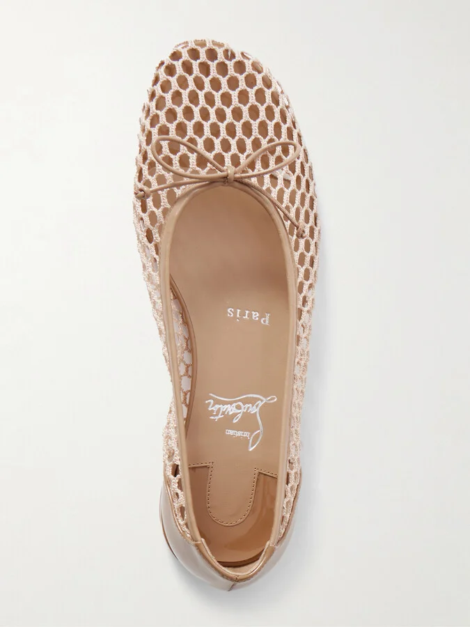 Christian Louboutin - Sweetie Jane 20 Patent Leather-trimmed Crocheted Ballet Flats - Neutrals - Image 5