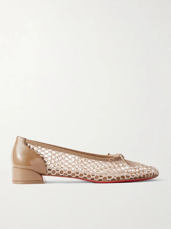 Christian Louboutin - Sweetie Jane 20 Patent Leather-trimmed Crocheted Ballet Flats - Neutrals