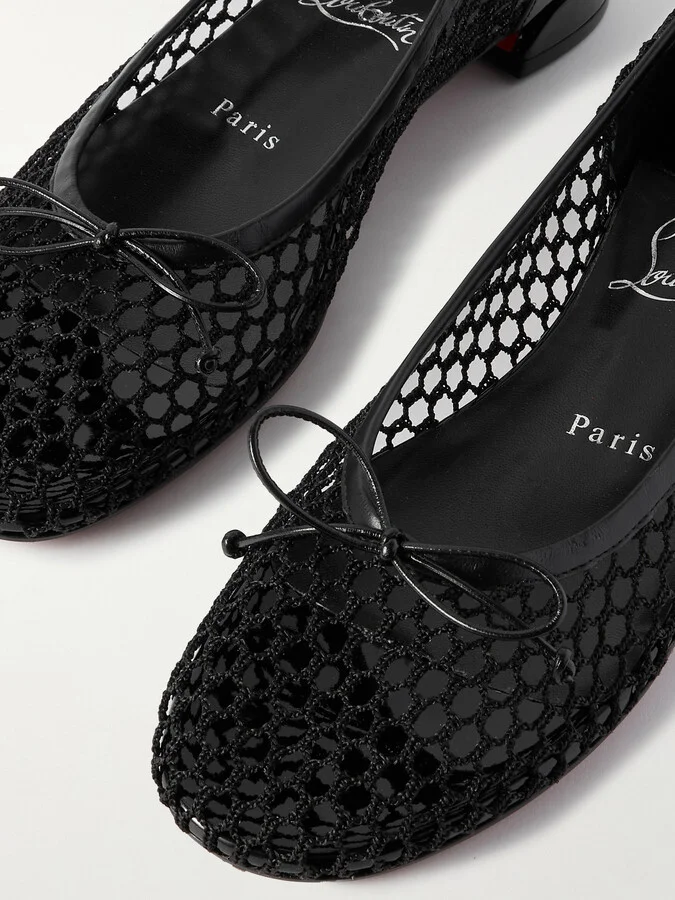 Christian Louboutin - Sweetie Jane 20 Patent Leather-trimmed Fishnet Ballet Flats - Black - Image 4