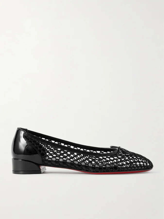 Christian Louboutin - Sweetie Jane 20 Patent Leather-trimmed Fishnet Ballet Flats - Black