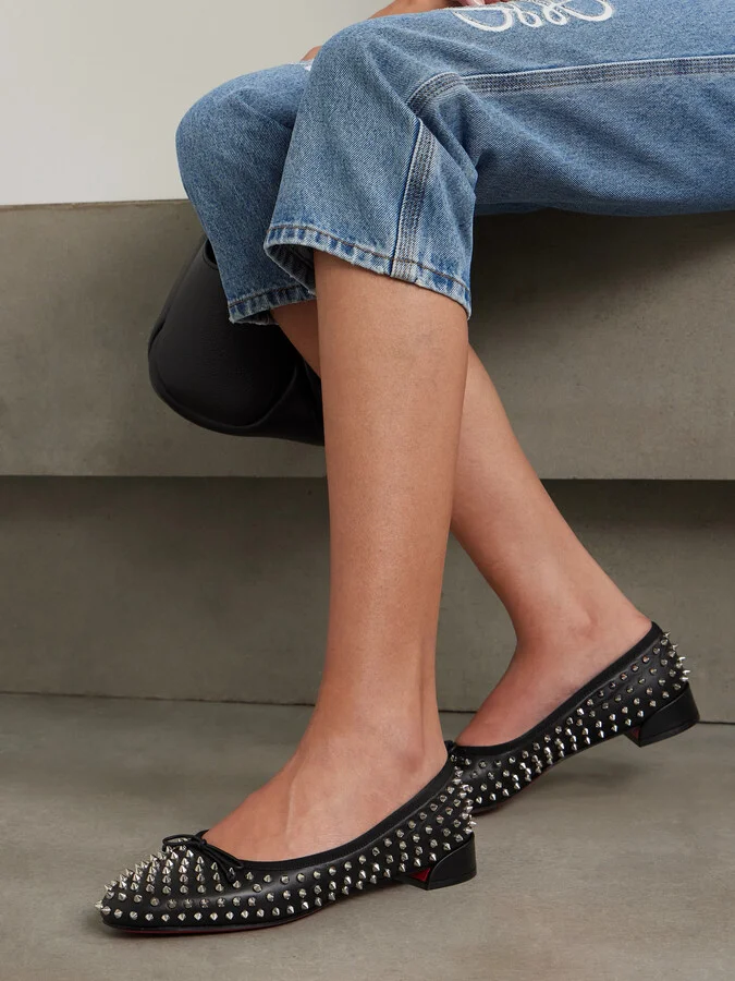 Christian Louboutin - Sweetie Jane Studded Leather Ballet Flats - Black - Image 2
