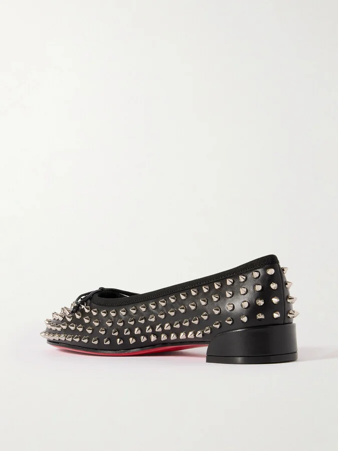 Christian Louboutin - Sweetie Jane Studded Leather Ballet Flats - Black - Image 3