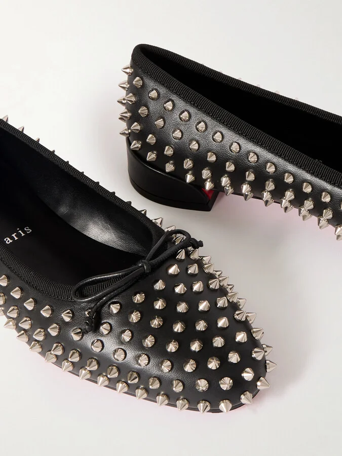 Christian Louboutin - Sweetie Jane Studded Leather Ballet Flats - Black - Image 4