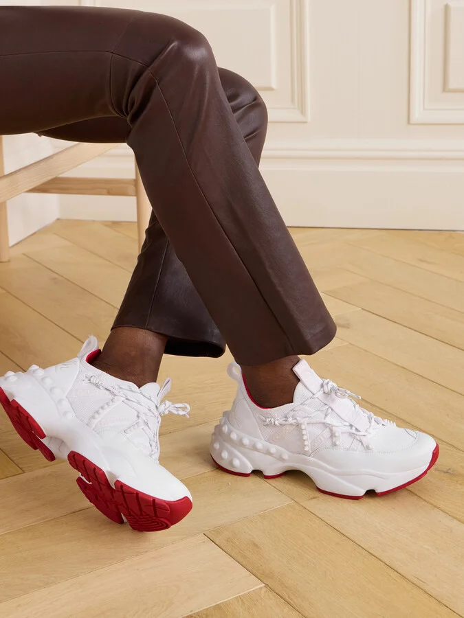 Christian Louboutin - Trailrun Studded Mesh, Leather And Neoprene Sneakers - White - Image 2