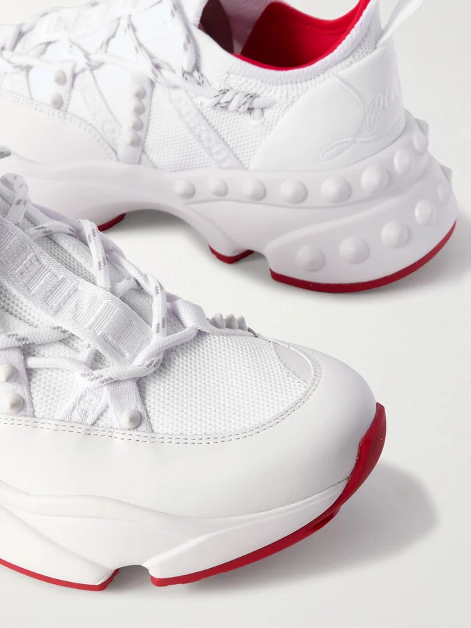 Christian Louboutin - Trailrun Studded Mesh, Leather And Neoprene Sneakers - White - Image 4
