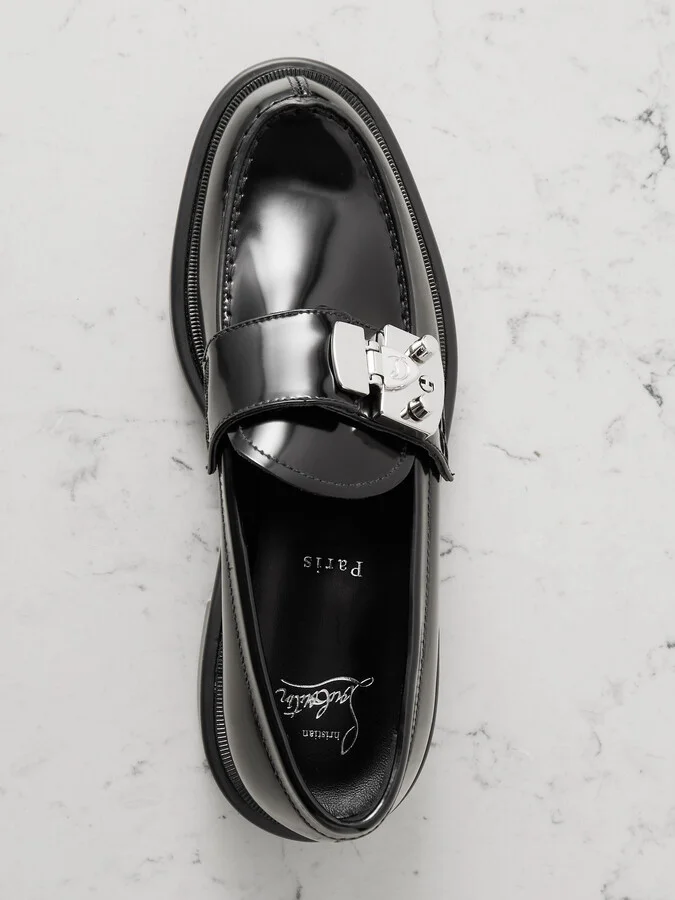 Christian Louboutin - Urban Moc Lock Embellished Glossed-leather Loafers - Black - Image 4